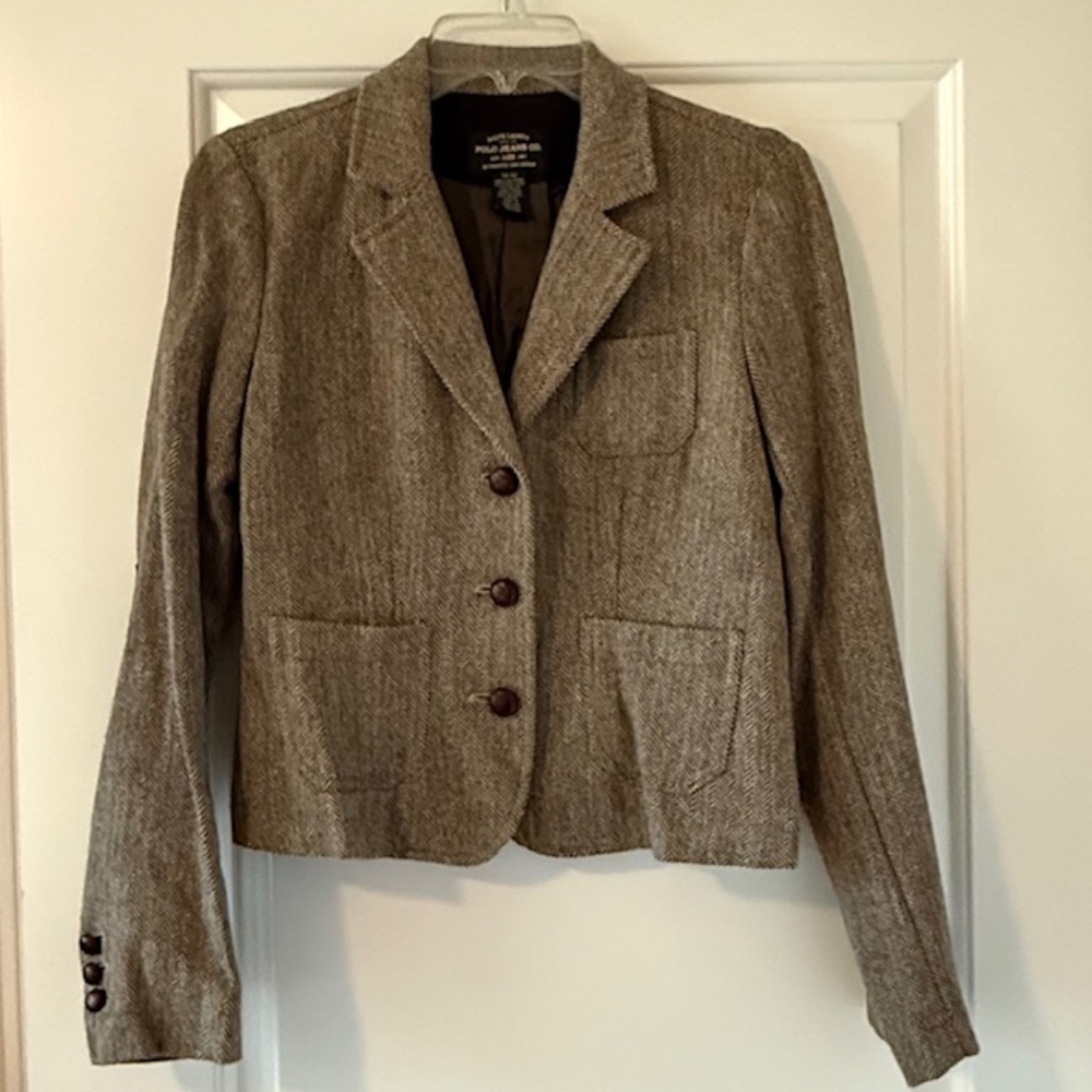 Ralph Lauren Polo Jeans Co. Herringbone Wool Blazer Size Medium